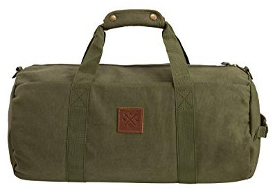 Canvas Barrel Bag - Sporttasche, 24 Liter, Duffel Bag Umhängetasche/Seesack mit Echt-Leder Veredelung (Manufaktur13) (Olive)