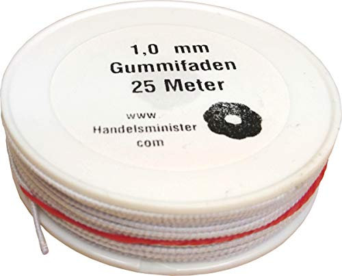 Handelsminister.com 1mm Gummikordel 25m Spule weiß Latex Rundgummi Hutgummi Elastic DIY Maske Kochfest Gummiband Faden Litze Kordel