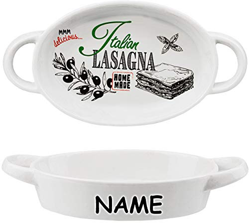 alles-meine.de GmbH kleine Auflaufform/Ofenform - Italian Lasagne - inkl. Name - Porzellan/Keramik - oval/rund - weiß - 15 cm - Gratinform - Lasagneform/Nudelgratin - Bac..