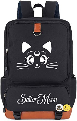 Roffatide Anime Sailor Moon Luna Cat Tsukino Usagi Gedruckter Rucksack Leuchtende Schultasche Laptop Rucksack Dayback Schwarz