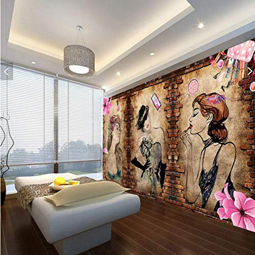 Persönlichkeit Retro Brick Pattern Koreanische Kosmetik Set Makeup Wenxiu Hintergrund Tapete Nagel Salon Beauty Salon Wa Tapete Wanddekoration fototapete 3d Vlies wandbild Schlafzimmer-200cm×140cm