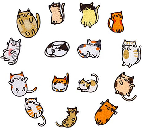 15 Aufnäher Katze Aufkleber zum Aufbügeln Sticker Rucksack für Katzen Patches Aufbügeln Bügelbilder Kinder Tiere Bügelflicken für DIY T-Shirt Jeans