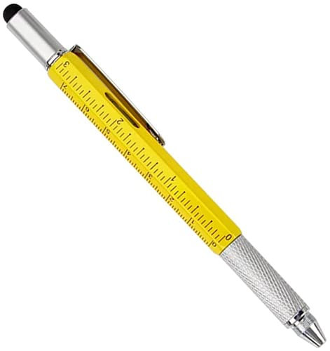 Multi Tool 6 in 1 Metal Tech Pen with Ruler, Spirit Level, Stylus, Flat Head and Phillips Screwdriver - Novelty Gifts for Men, Dad Gifts, Practical