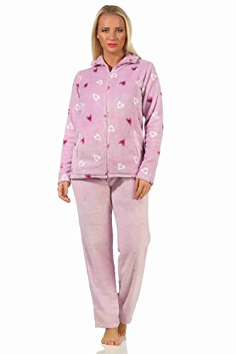 NORMANN-Wäschefabrik Wunderschöner Damen Hausanzug aus Coralfleece in toller Herz-Motiv Optik - 202 216 97 954, Farbe:Flieder, Größe:36/38
