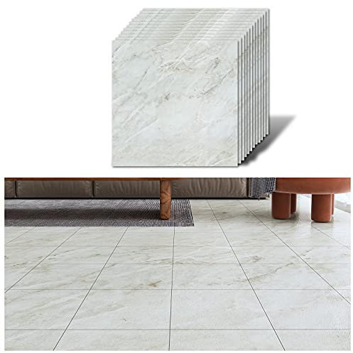 VEELIKE Pavimento Adesivo Marmo Bianco Adesivi per Piastrelle Cucina Moderna Impermeabile Bagno Pavimento in pvc Mattonelle Adesive Rivestimento Pavimento Garage Soggiorno 1.5mm 30cm x 30cm 12 Pezzi