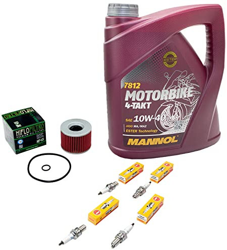 Wartungspaket Öl 4L + Ölfilter + Zündkerzen für Yamaha XJR 1200 XJR 1300 4PU RP02 RP06 RP10 RP02 Baujahr 1995-2006
