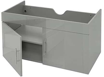 Meuble sous-lavabo HWC-D16, Meuble sous-lavabo Meuble de Salle de Bain, Brillant 90cm - Gris