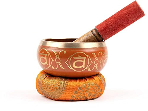 Myga Tibetan Singing Bowl with Cushion and Dual-Ended Striker - Creates Beautiful Sounds for Meditation, Relaxation, Wellbeing and Healing - Ideal for Chakra, Yoga, Zen and Peace - Sacral