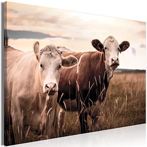 decomonkey Bilder Kuh 120x80 cm 1 Teilig Leinwandbilder Bild auf Leinwand Vlies Wandbild Kunstdruck Wanddeko Wand Wohnzimmer Wanddekoration Deko Tiere Natur Wiese Bauernhof Sepia