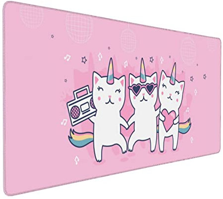 Grand tapis de souris de jeu en forme de licorne avec bords cousus, imperméable pour ordinateur/ordinateur portable/travail/bureau/maison 80 x 40 cm Rose