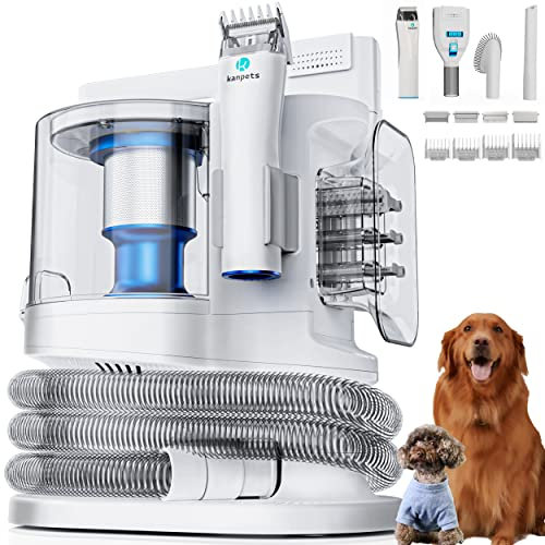 kanpets Aspiradora para perros con cubo de polvo máximo de 3.4 L, kit de cortapelos para interiores, hiperpotencia pero súper silenciosa, 4 herramientas de aseo profesionales, regalo para pelo de