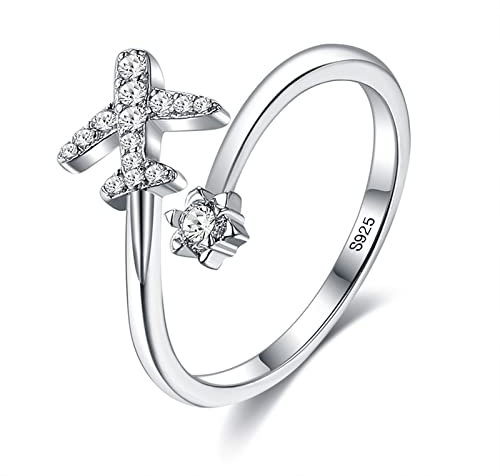 Whoiy Verstellbare Ringe, Goth Ring Flugzeug mit Zirkonia Verstellbar Kostenlose Gravur Geschenk zum Valentinstag