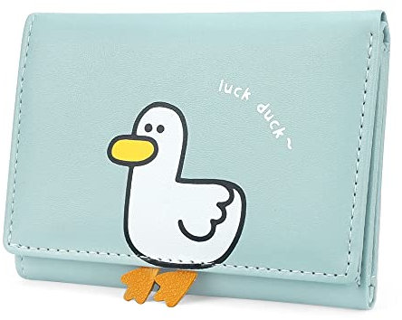 CONISY Niedliche Geldbörse für Damen, Leder, RFID-blockierend, klein, dreifach gefaltet, mit Ausweisfenster, für Mädchen und Damen, Entenblau, Small, Casual