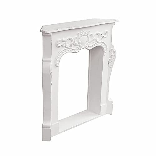 Loberon Kaminkonsole Emporia - Deko aus Lasiertem Tannenholz - Detaillierte Ornamente aus Polyresin - Handgefertigt - Landhausstil, weiß