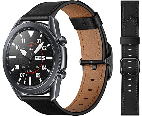 Syxinn Bracelet 22mm en Cuir pour Samsung Galaxy Watch 3 45mm, Galaxy Watch 46mm/Gear S3 Frontier/Classic Bracelet en Cuir Véritable et pour Huawei Watch GT 3 46mm/GT 2 46mm/GT 2 Pro pour Femme Homme