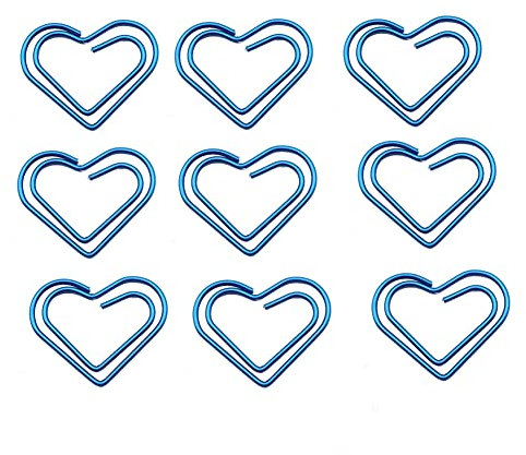 Yurosiay 50 Stück Herz Büroklammern 20×23mm Bunte Büroklammer Metall Klein Büroklammern Herzform Lesezeichen Büroklammern Lustig Mit Aufbewahrungsbox Bürobedarf für Büro Hause Schule Blau