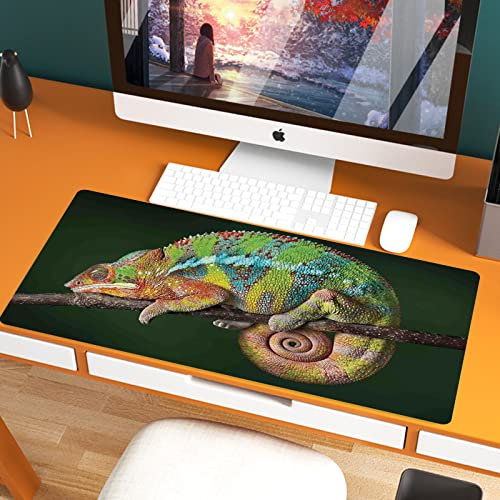 Tappetino per Mouse Gaming, Desk Pad, 800x400 mm,Rettile, Pantera colorata che dorme sul ramo Orizzontale esotico Anima,Confortevole, Lavabile, Antiscivolo Tappetino Scrivania Supporto per PC e Laptop