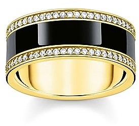 THOMAS SABO Bandring mit schwarzer Kaltemaille und weißen Steinen vergoldet 750 Gelbgold Vergoldung, Kaltemail, 925 Sterlingsilber