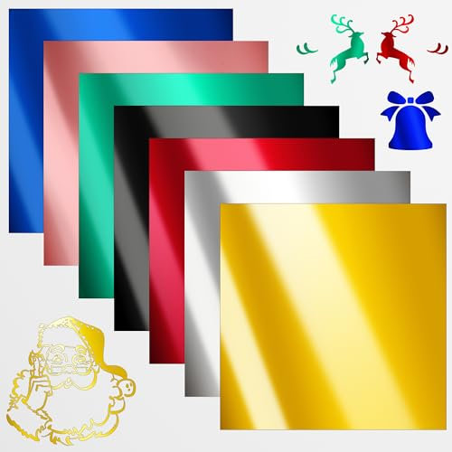 EPRCUT Vinylfolie Plotter 7 Stück, Selbstklebend Plotterfolie Vinyl Folie für Cricut, 7 Farben Holographisches Metallic Vinylfolie für Silhouette Cameo, Dauerhaften Aufklebern, DIY, 30,5 x 30,5 cm