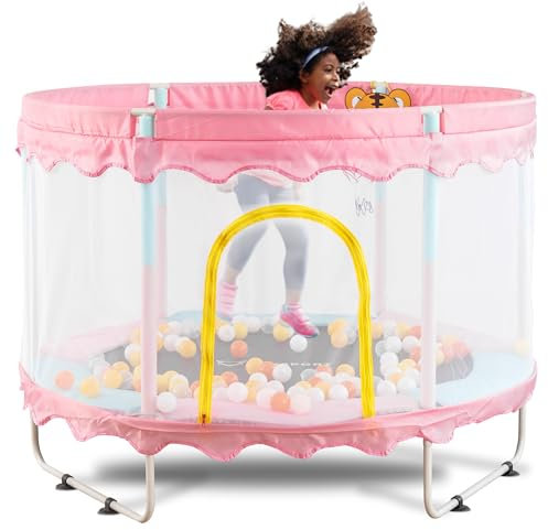 FOXSPORT Trampolin Indoor mit Netz für Kinder ab 2 Jahren - Mini Jumping Outdoor Gartentrampolin mit Hüpfpolster und Randabdeckung (Rosa)
