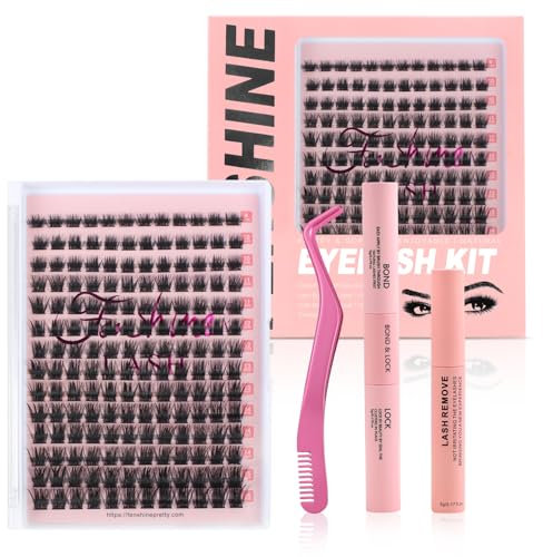 Fenshine Cluster Lashes Individuelle Wimpern Breiter Stiel C/D Curl 9-16mm Länge DIY Wimpernverlängerung Individuelle weiche falsche Wimpern (T50 Kit with Remover