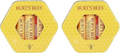Burt's Bees Trio Tin Geschenkset, 1 x 100% natürlicher Bienenwachs Lippenbalsam, mit Vitamin E und Pfefferminz (4,25 g), 1 x Honig Lippenbalsam (4,25 g) und 1 x Granatapfel Lippenbalsam (4,25 g)