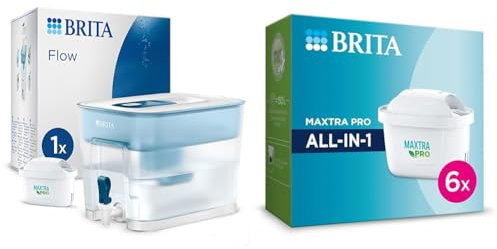 BRITA Flow XXL Water Filter Tank incl. 1x MAXTRA PRO All-in-1 cartridge & MAXTRA PRO All-in-1 Water Filter Cartridge 6 Pack - Original BRITA refill reducing impurities, chlorine, pesticides
