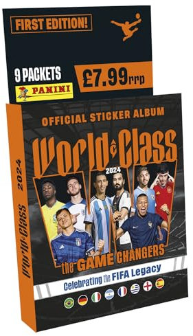 Panini FIFA 2024 World Class Sticker Collection Multiset - 7 Sticker-Set, Modern, Glitzer, Gemischt, Fußballspieler, Wasserdicht, Kunststoff, 1 Stück