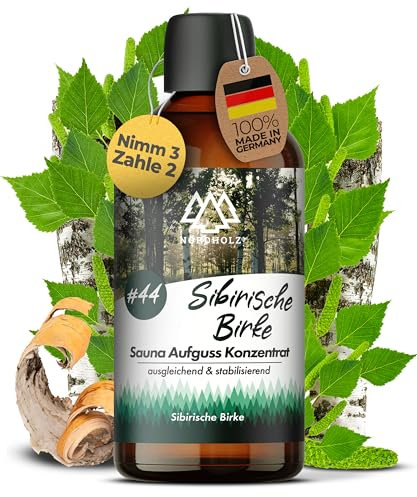 NORDHOLZ® Saunaaufguss [54 Sorten 15ml, 100ml, 250ml] - Sauna Aufgussmittel für intensive & erholsame - Sauna Zubehör (#44 Sibirische Birke, 100ml)