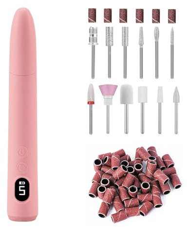 Electric Nail Files, Portable Rechargeable Cordless Nail Drill for Acrylic Gel Nails, 12 Drill Bits, Professional Electric Manicure Pedicure Kit for Grinding Polishing Trimming, Home Salon Use