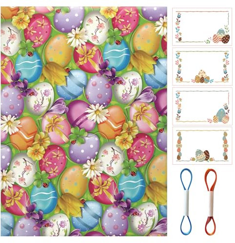 ARKRAFT Geschenkpapier Set 4 Bögen Format 90 x 65 cm 4 Grußkarte 2 x 5 m Band ostern (Set 18-8378)