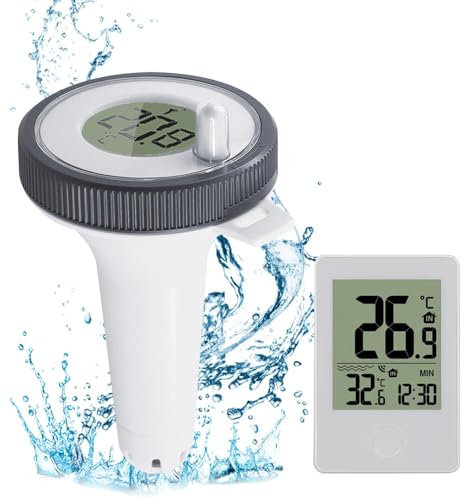 Abeden Pool-Thermometer, schwimmende leicht zu lesen mit Indoor-Temperatur Luftfeuchtigkeit Monitor, Wireless Digital Pool Thermometer IP67 wasserdicht für Schwimmbäder, Badewannen, Fischbecken, Teich