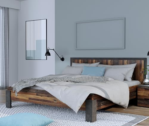 Forte ATTALYAR Bett 190 200, Bettgestell in Vintageoptik, Liegefläche: 180 cm x 200 cm, Holzwerkstoff, Old Wood Vintage Holzdekor/Betonoptik Dunkelgrau, 196,4 cm breit x 95 cm hoch x 207,5 cm tief