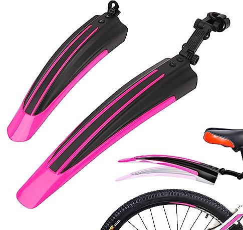 Kugooyi Fahrrad Schutzblech Set, Mountainbike Zubehör Spritzschutz Tragbar Verstellbar Verdicken Vorne Hinten Kotflügel Zum für MTB Rennrad Citybike 20-26 Zoll Räder (Rosa)