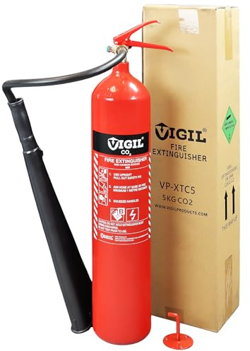 Vigil 5kg CO2 Fire Extinguisher - Class B Fire Extinguisher with Bracket | For Flammable Liquid & Electrical Fires, High Performance 89B Rating, BS EN3, Wall Mount Bracket Included, 5 Year Warranty