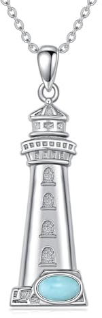 BETHZA Leuchtturm-Halskette 925er-Sterlingsilber echter blauer Larimar-Edelstein Leuchtturm-Anhänger Schmuck Geschenke für Frauen