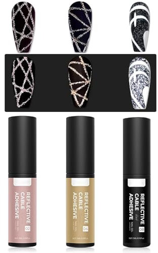 Gel Nail Polish Set, Glitter Gel Liner - 3 Colors Gold, Rose Gold, Black - UV/LED Soak Off Sparkly Liner for DIY French Manicure
