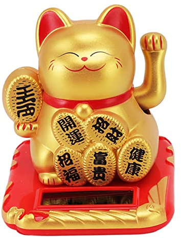 HELEVIA Chat Agitant à énergie Solaire, Chat Porte-Bonheur Mignon et Heureux Solaire Accueillant la Richesse, Ornement de Statue de Chat de Fortune, Chat Agitant à énergie Solaire, pour