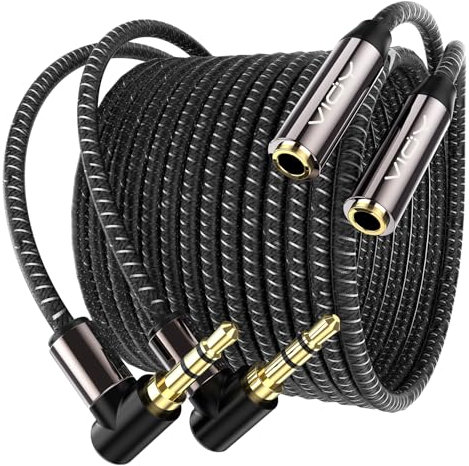 VIOY Headphone Extension Cable [2Pack 1M+1M]-Right Angle 3.5mm Male to Female Aux Extension Cord Copper Shell Bradid Earphone Extender Compatible with Laptop PC iPhone iPad etc