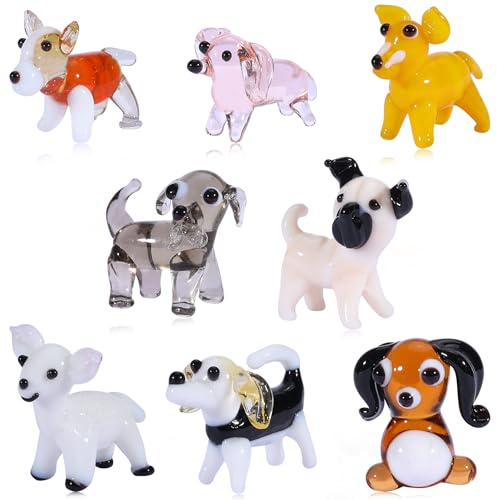 WEWAYSMILE 8 Uds Figuritas de Cristal Coleccionables, Arte de Vidrio Soplado, Figuras Sopladas a Mano Animale, Miniatura Soplada A Mano para Adornos de Mesa, Decoración del Hogar