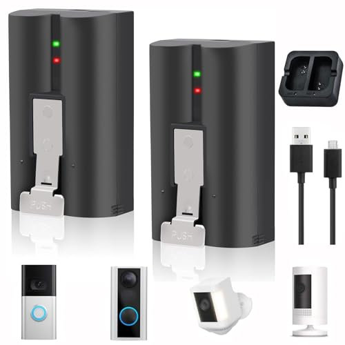 2 Packs 6040mAh V4 Battery Replacement for Ring-Video Doorbell 2/3/4(Not for 1), Video Doorbell 3 Plus, Stick Up Cam Battery (2nd & 3rd Gen), Spotlight Cam Battery, Dual USB Charging Station, 22.046Wh