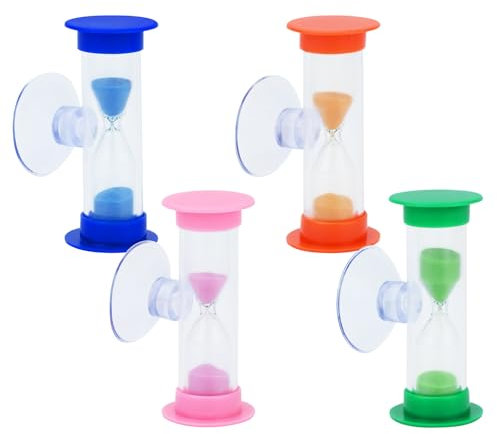Bekecidi Clessidra con sabbia da 3 minuti per bambini, con design a ventosa, per lavarsi i denti, cucina, ufficio, scuola, gioco (4 pezzi)