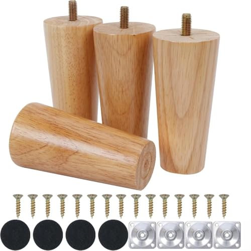 Qodiacl 4 Stück Möbelfüße Holz 8cm Holzfüße für Möbel Eichenholz Schrankfüße Sofafüße Möbelbeine Rund Holzbeine für Couchtisch Bett Kommode Stuhl Couch Tisch Schrank Sofa Beine