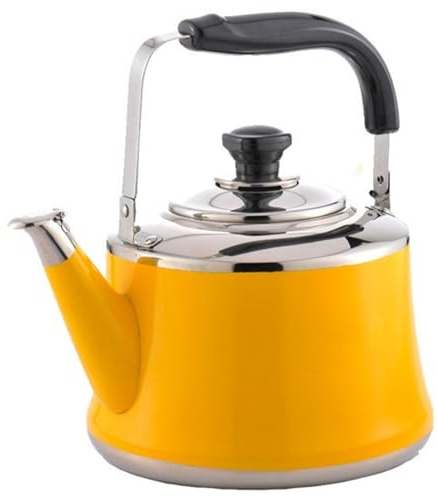 zishuo shop Bollitori, teiera gialla, base Iversal per induzione a gas, fischietto per tè, caffè, latte, fischietto in acciaio inox giallo/1L