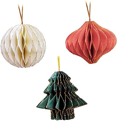 HOMOCONO 3 Stück Hängende Papierkugeln Weihnachtsdeko Filigrane Weihnachtsbaumanhänger Aus Papier Zum Aufhängen Für Weihnachtsbaum Und Festtagsdeko