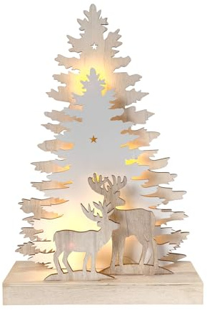 HTI living Beleuchtete Weihnachtsszene Rehe im Winterwald Leuchtdeko Weihnachtsdeko