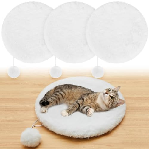 Abbylike 3 Pack 14 Round Cat Dog Bed Cushion Pad Mat, White
