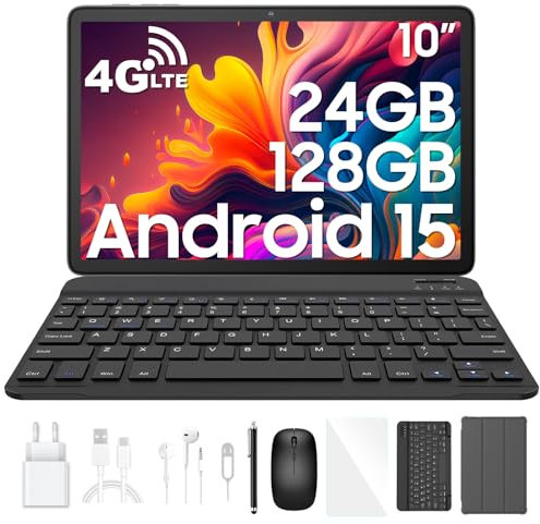 Blackview Tablet Android 15 Tab 60 Pro 10 Pulgadas Tableta 24GB RAM+128GB ROM/2TB TF, 4G LTE&5G Wi-Fi, Widevine L1,Face ID,Octa-Core, 7700mAh,AI Cámara 8MP+5MP GPS/WPS/PC Tablet con Teclado,Ratón ect