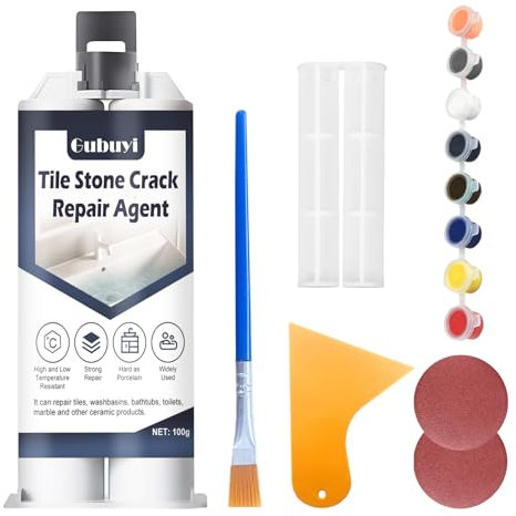 Fliesen Kleber, Fliesenreparaturset Weiß, Keramik Reparatur Set, Badewannen Reparaturset Acryl, Emaille Reparatur Set, Spülbecken-Reparaturset für Kratzer Löcher Risse -Bietet Mehr Farboptionen-100g
