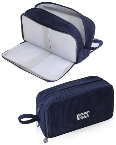 iSuperb Federtasche aus Cord & Polyester (22,5×12×8cm) – Große Make-up-Tasche mit Reißverschluss, 4 Farben (Schwarz/Beige/Rosa/Lila) für Schule & Büro (Schwarz)